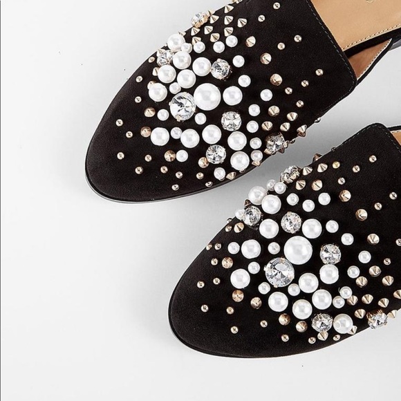 Express Shoes - Express black pearl studded slip on loafers